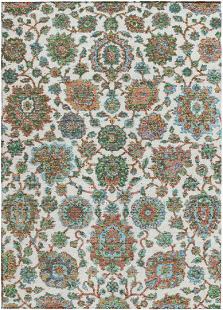 Coral And Ivory Floral Medallion Washable Indoor Outdoor Area Rug Photo 3