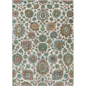 Photo of Coral And Ivory Floral Medallion Washable Indoor Outdoor Area Rug