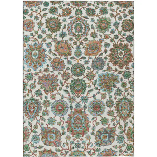 Coral And Ivory Floral Medallion Washable Indoor Outdoor Area Rug Photo 1