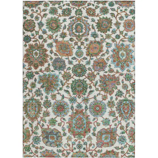 Coral And Ivory Floral Medallion Washable Indoor Outdoor Area Rug Photo 3