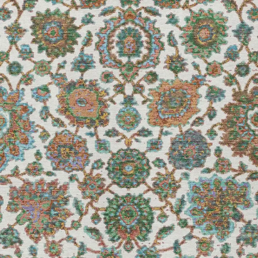 Coral And Ivory Floral Medallion Washable Indoor Outdoor Area Rug Photo 5