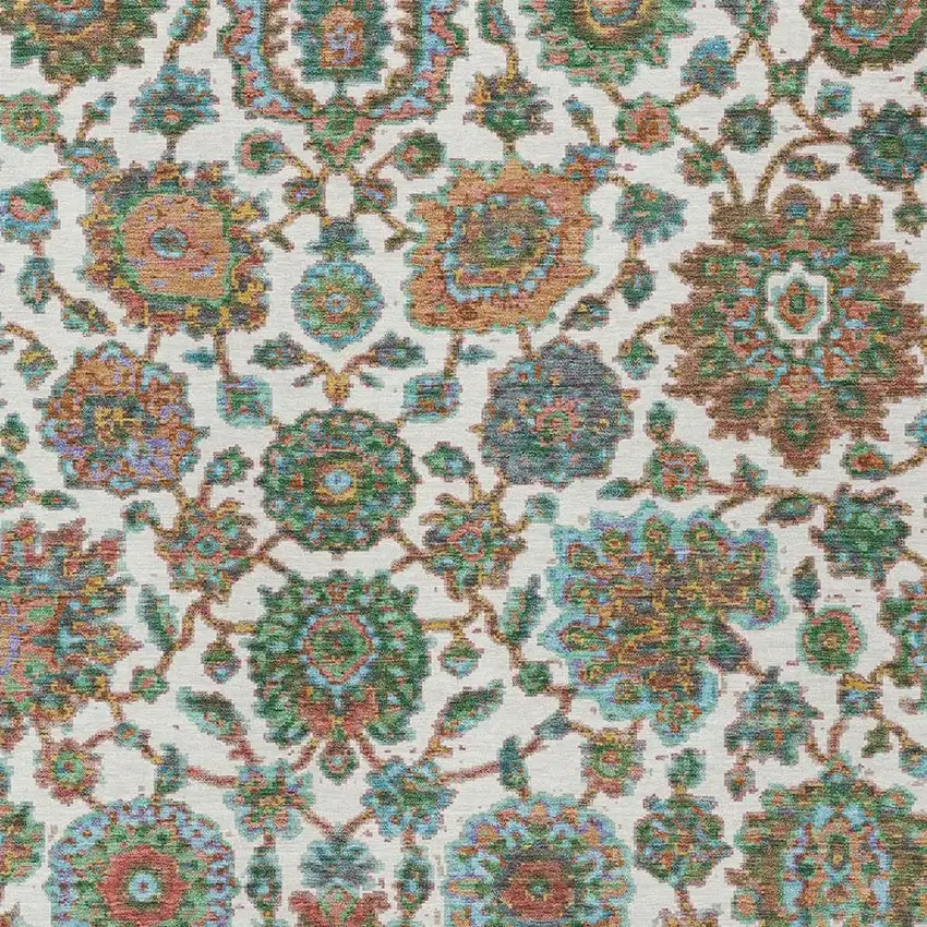 Coral And Ivory Floral Medallion Washable Indoor Outdoor Area Rug Photo 7