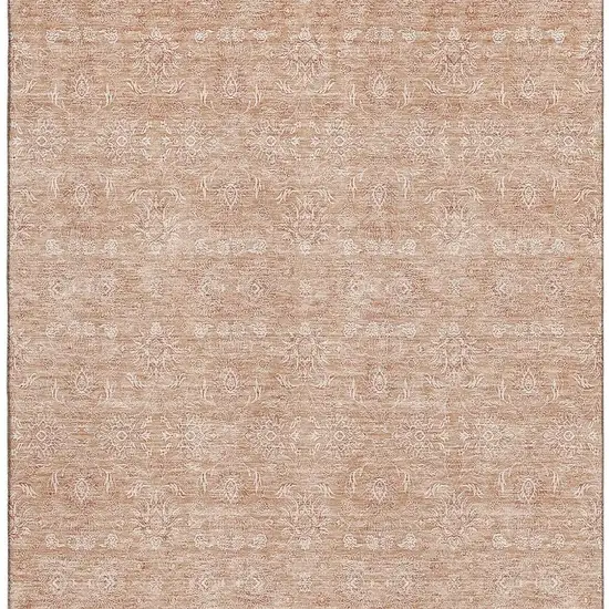 Coral And Ivory Floral Washable Area Rug With UV Protection Photo 4