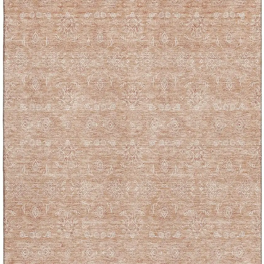 Coral And Ivory Floral Washable Area Rug With UV Protection Photo 4