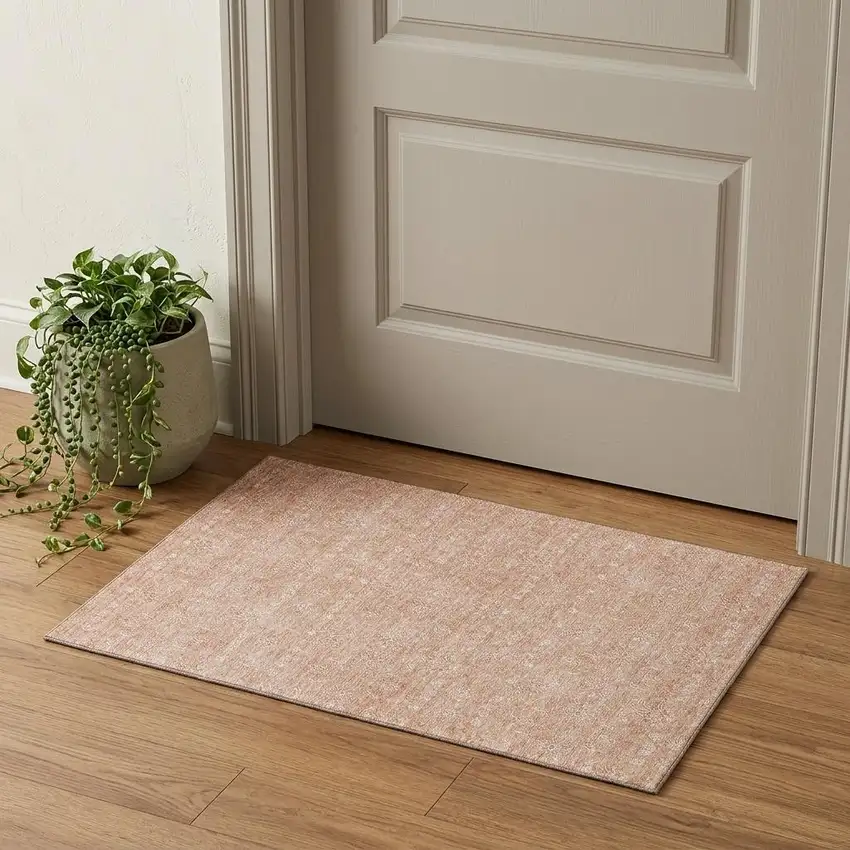 Coral And Ivory Floral Washable Area Rug With UV Protection Photo 1