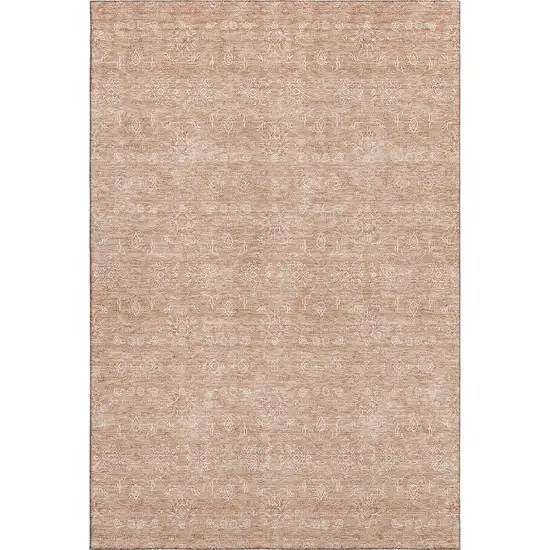 Coral And Ivory Floral Washable Area Rug With UV Protection Photo 1