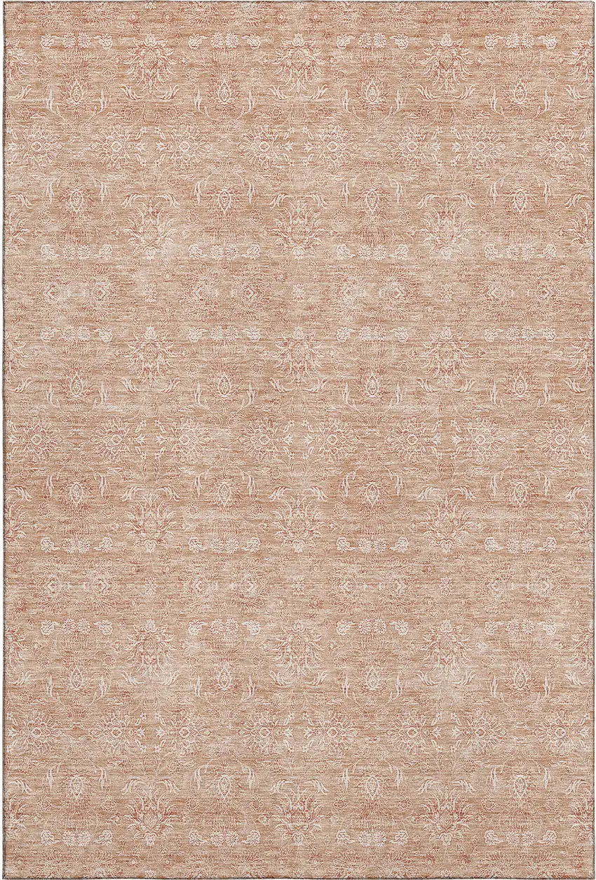Coral And Ivory Floral Washable Area Rug With UV Protection Photo 1