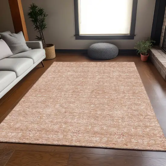 Coral And Ivory Floral Washable Area Rug With UV Protection Photo 5