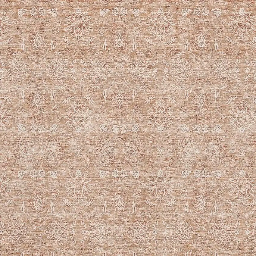 Coral And Ivory Floral Washable Area Rug With UV Protection Photo 9