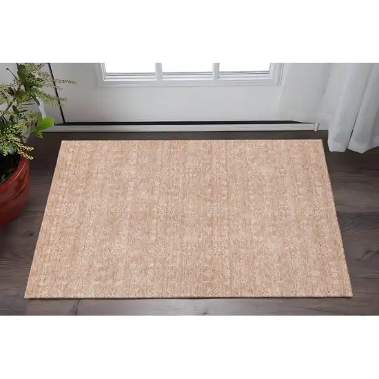 Coral And Ivory Floral Washable Area Rug With UV Protection Photo 2