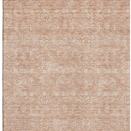 Coral And Ivory Floral Washable Area Rug With UV Protection Photo 3