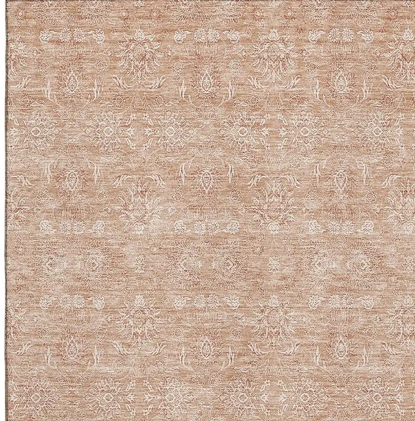 Coral And Ivory Floral Washable Area Rug With UV Protection Photo 3