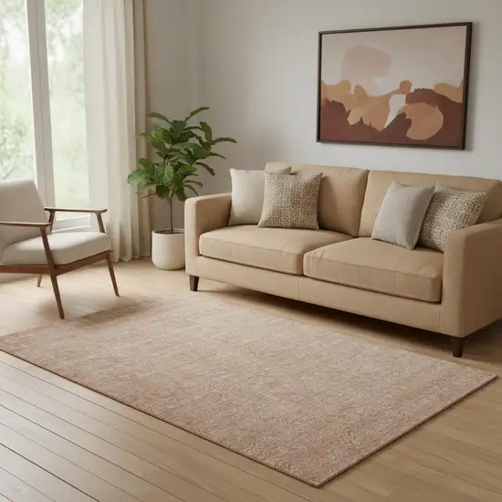 Coral And Ivory Floral Washable Area Rug With UV Protection Photo 1