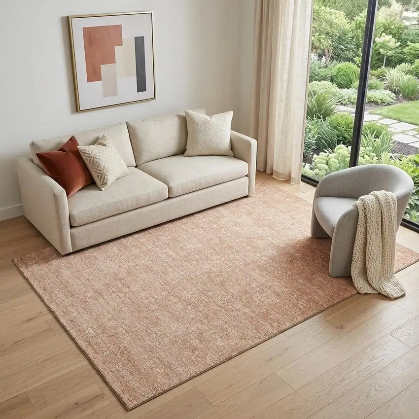 Coral And Ivory Floral Washable Area Rug With UV Protection Photo 1
