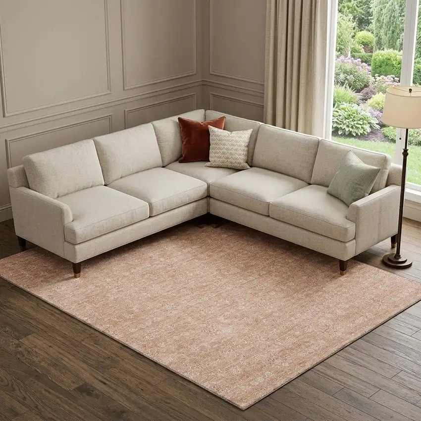 Coral And Ivory Floral Washable Area Rug With UV Protection Photo 1