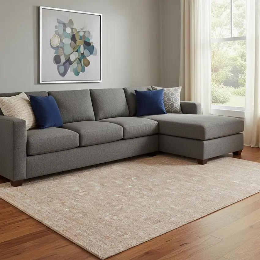 Coral And Ivory Floral Washable Area Rug With UV Protection Photo 1