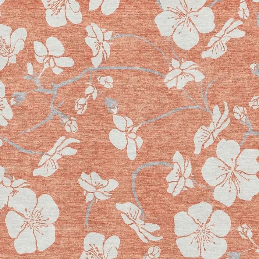 Coral And Ivory Floral Washable Area Rug With UV Protection Photo 2