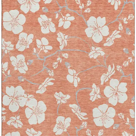 Coral And Ivory Floral Washable Area Rug With UV Protection Photo 3
