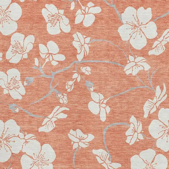 Coral And Ivory Floral Washable Area Rug With UV Protection Photo 2