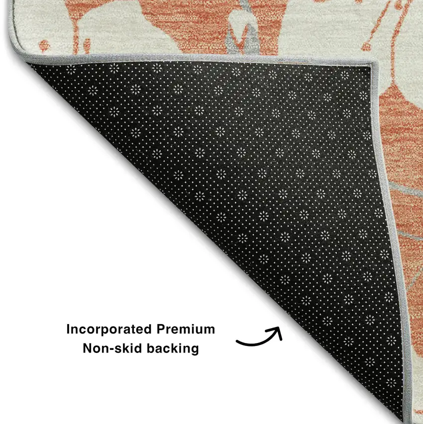 Coral And Ivory Floral Washable Area Rug With UV Protection Photo 6