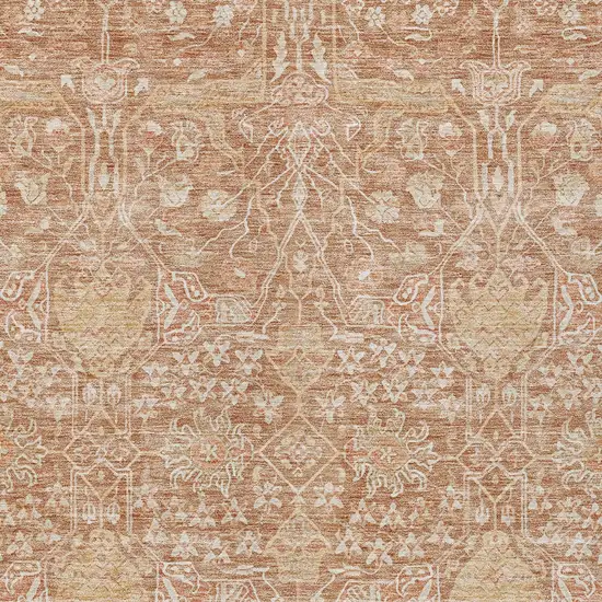 Coral And Ivory Floral Washable Indoor Outdoor Area Rug Photo 5