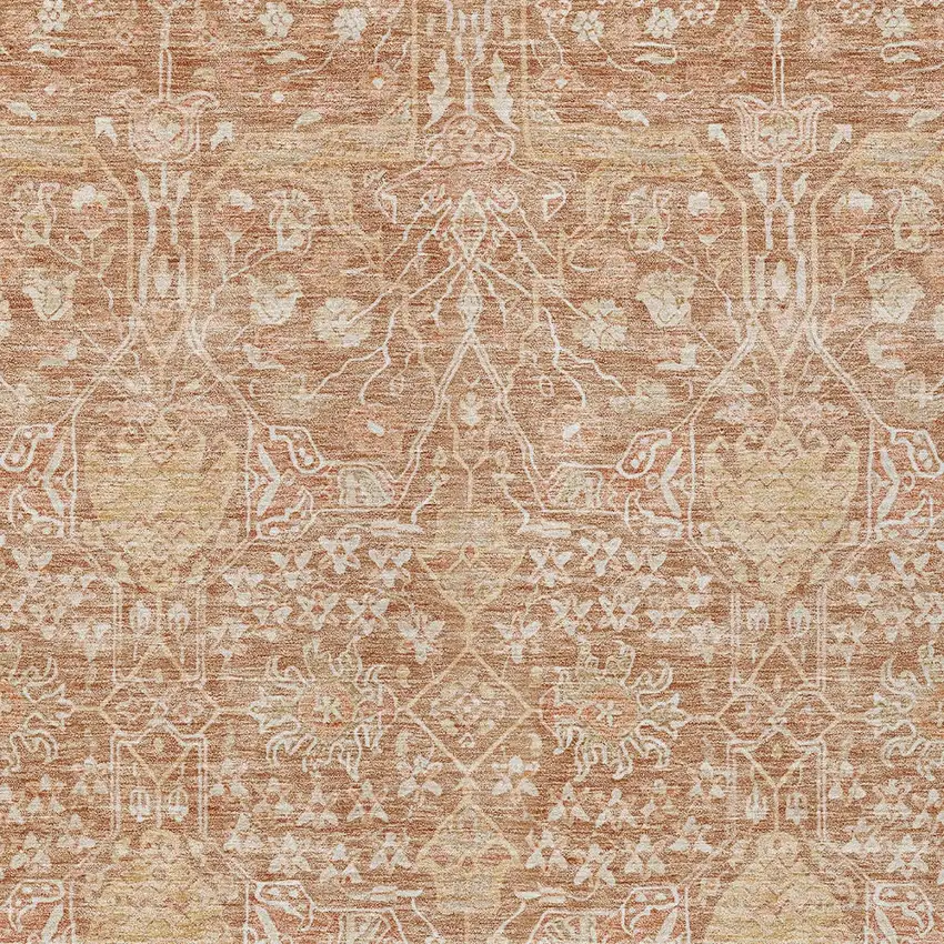 Coral And Ivory Floral Washable Indoor Outdoor Area Rug Photo 5