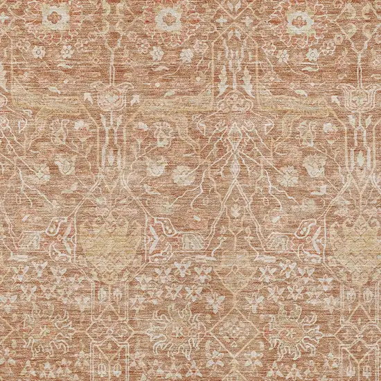 Coral And Ivory Floral Washable Indoor Outdoor Area Rug Photo 5