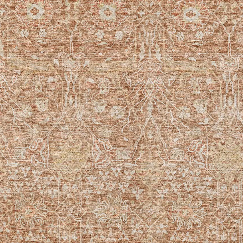 Coral And Ivory Floral Washable Indoor Outdoor Area Rug Photo 5