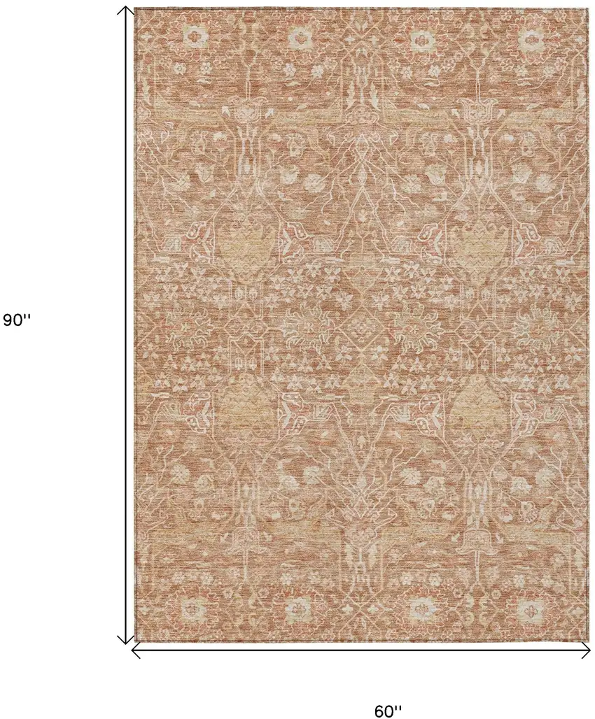 Coral And Ivory Floral Washable Indoor Outdoor Area Rug Photo 7