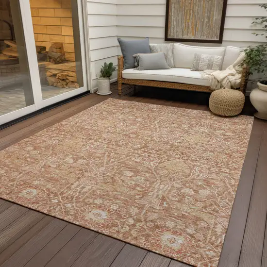 Coral And Ivory Floral Washable Indoor Outdoor Area Rug Photo 7