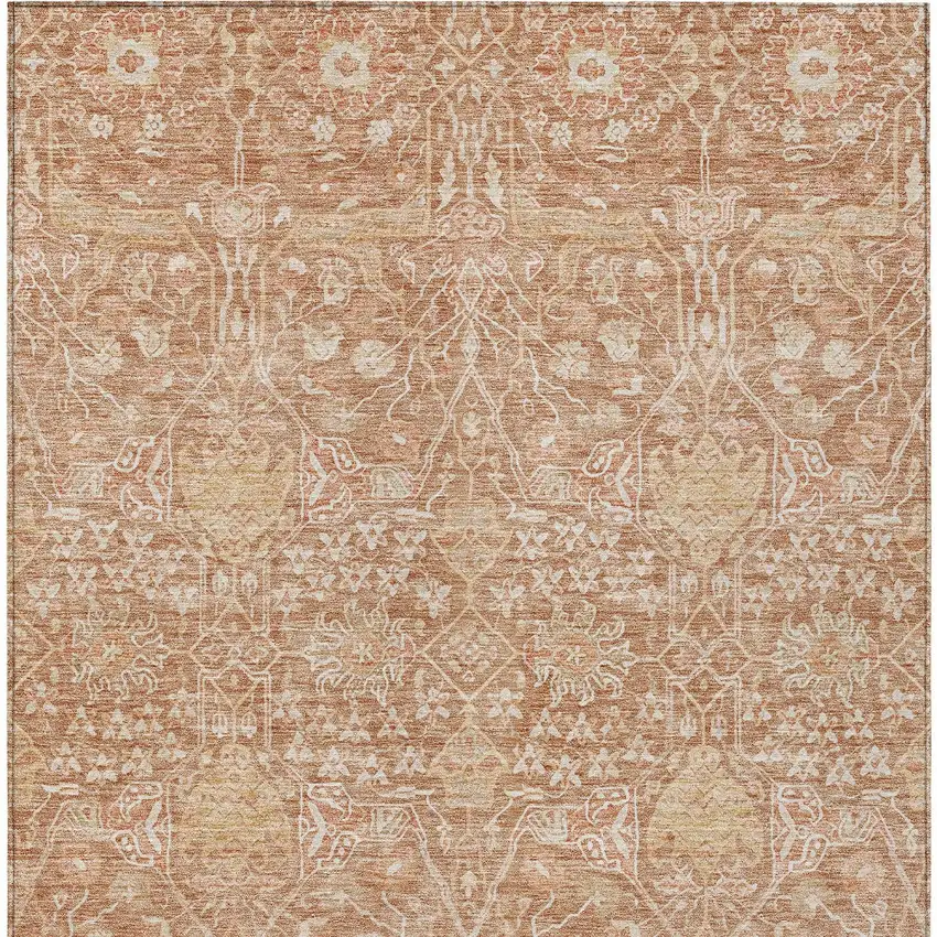 Coral And Ivory Floral Washable Indoor Outdoor Area Rug Photo 6