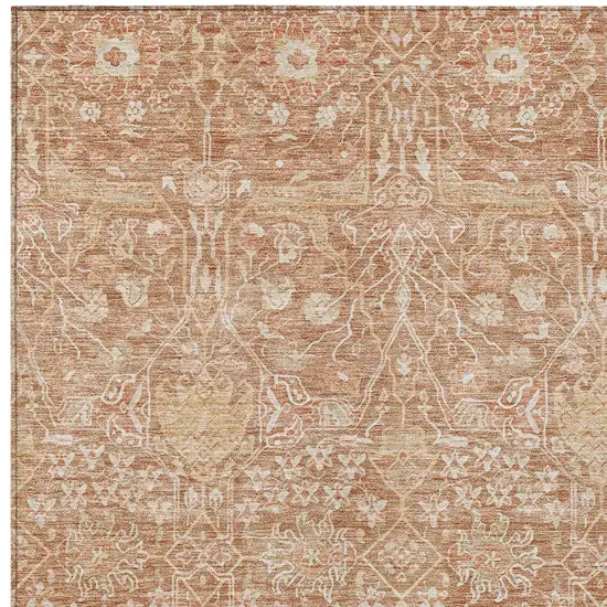 Coral And Ivory Floral Washable Indoor Outdoor Area Rug Photo 5