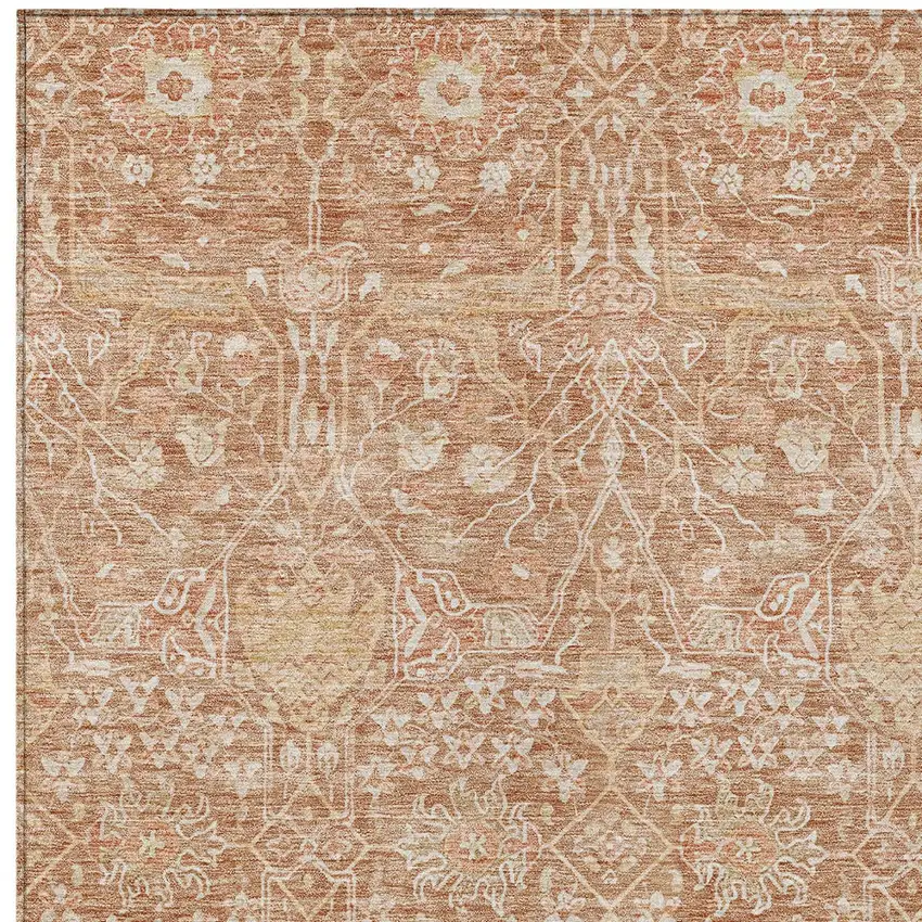 Coral And Ivory Floral Washable Indoor Outdoor Area Rug Photo 5