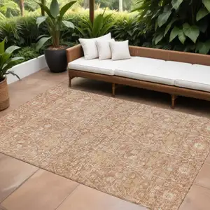 Photo of Coral And Ivory Floral Washable Indoor Outdoor Area Rug