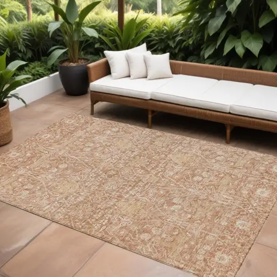 Coral And Ivory Floral Washable Indoor Outdoor Area Rug Photo 1