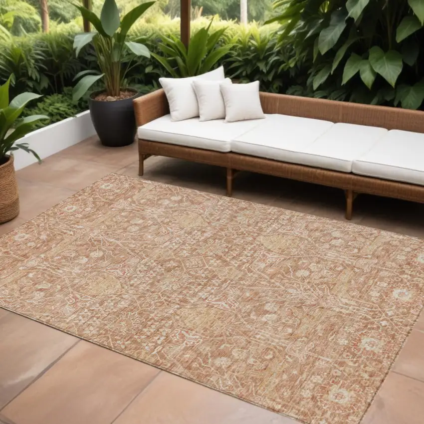 Coral And Ivory Floral Washable Indoor Outdoor Area Rug Photo 1