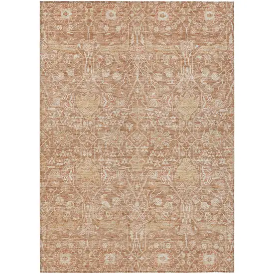 Coral And Ivory Floral Washable Indoor Outdoor Area Rug Photo 2