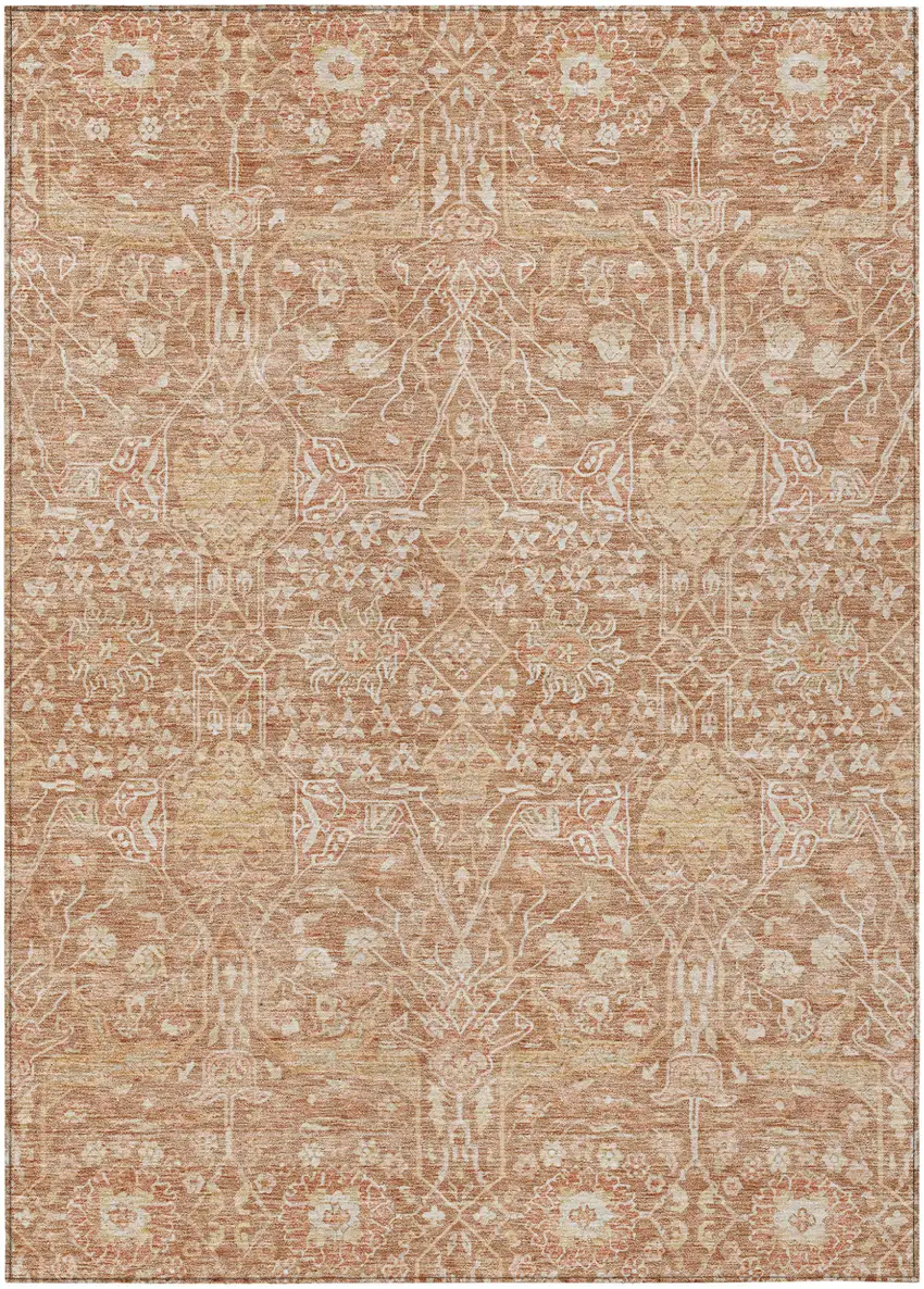 Coral And Ivory Floral Washable Indoor Outdoor Area Rug Photo 2