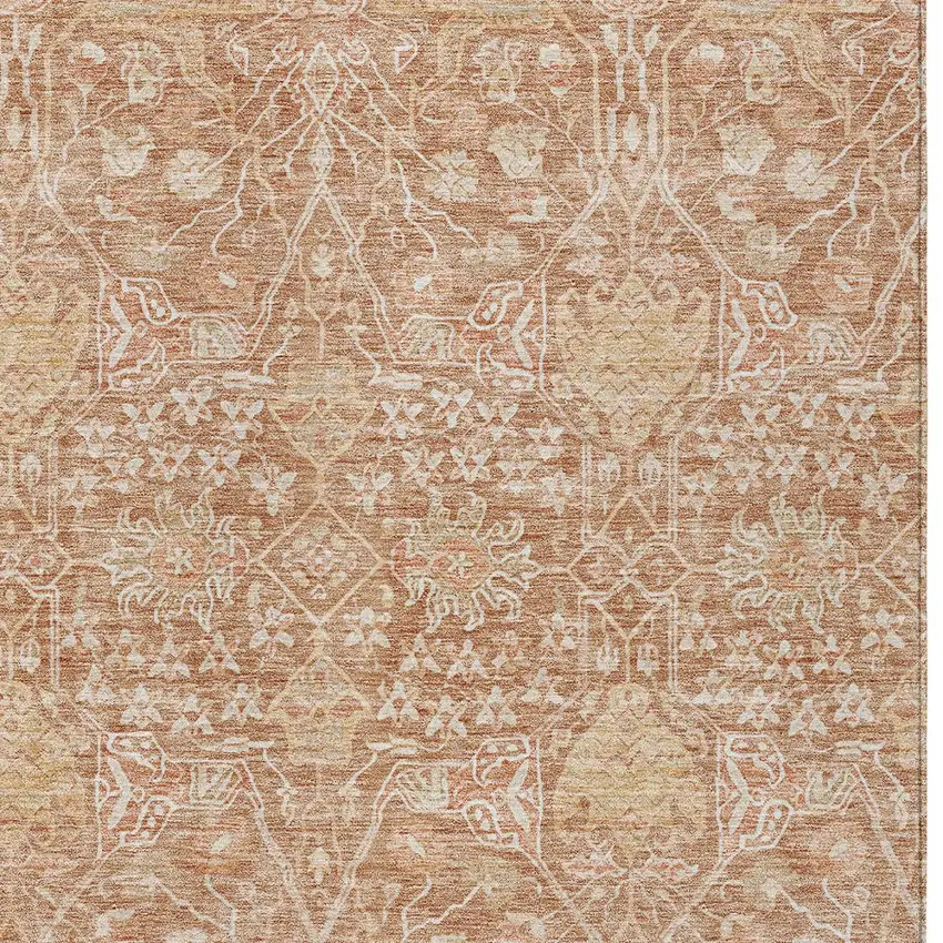 Coral And Ivory Floral Washable Indoor Outdoor Area Rug Photo 5