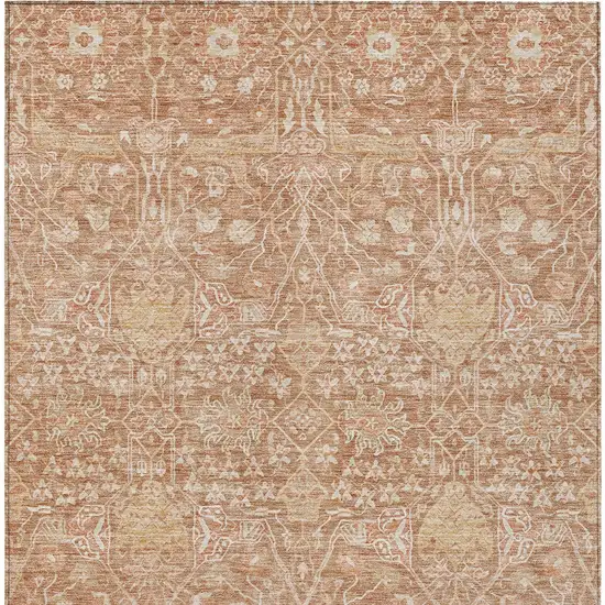 Coral And Ivory Floral Washable Indoor Outdoor Area Rug Photo 6