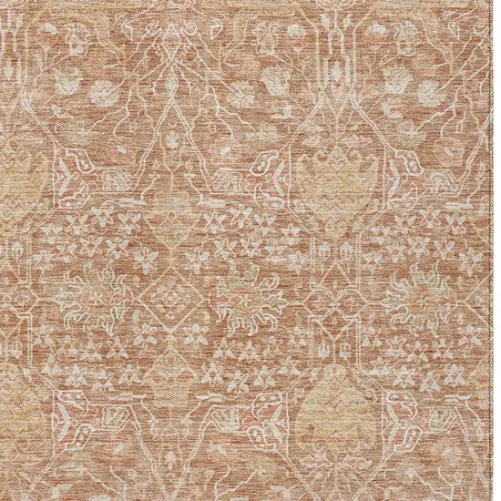 Coral And Ivory Floral Washable Indoor Outdoor Area Rug Photo 5