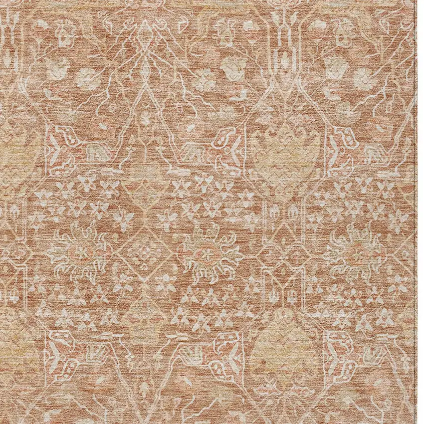Coral And Ivory Floral Washable Indoor Outdoor Area Rug Photo 5