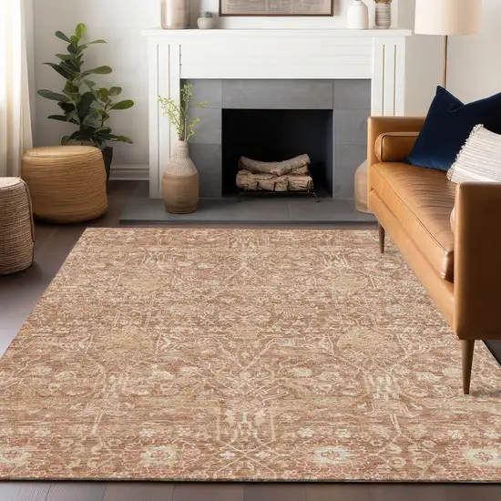 Coral And Ivory Floral Washable Indoor Outdoor Area Rug Photo 8