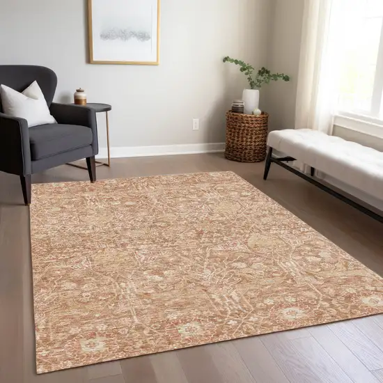Coral And Ivory Floral Washable Indoor Outdoor Area Rug Photo 9