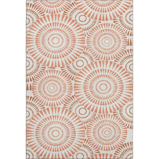 Coral And Ivory Geometric Washable Area Rug With UV Protection Photo 1