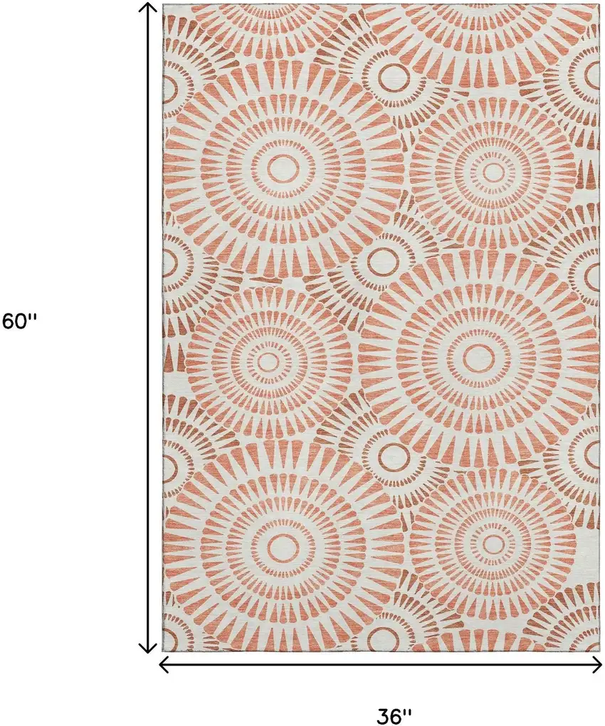 Coral And Ivory Geometric Washable Area Rug With UV Protection Photo 3