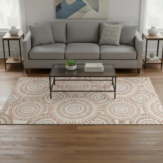 Coral And Ivory Geometric Washable Area Rug With UV Protection Photo 2