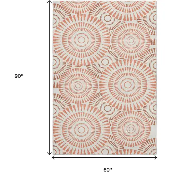 Coral And Ivory Geometric Washable Area Rug With UV Protection Photo 8