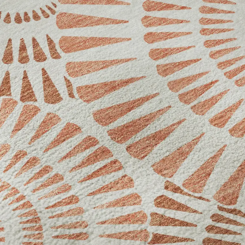 Coral And Ivory Geometric Washable Area Rug With UV Protection Photo 7