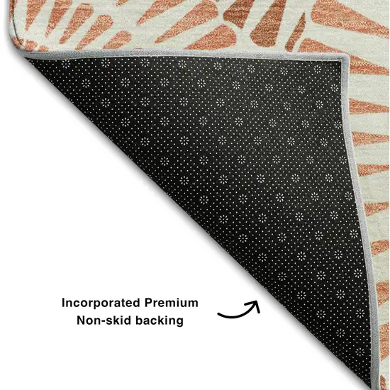 Coral And Ivory Geometric Washable Area Rug With UV Protection Photo 7